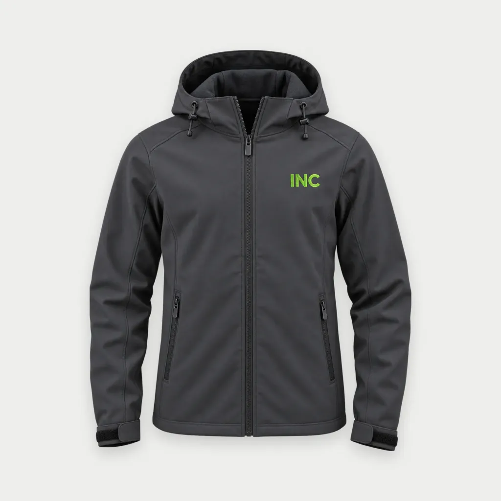 Chaqueta con capota de dotación INC, vista de frente