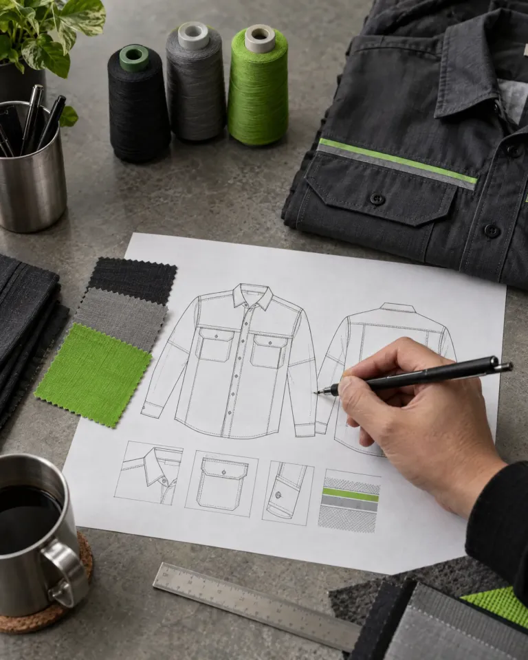 Diseño: boceto técnico de una camisa de trabajo