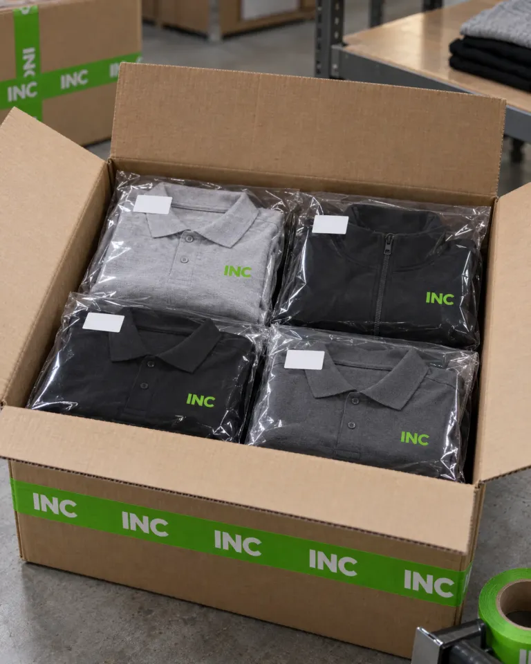 Entrega: uniformes empacados por persona en caja de despacho